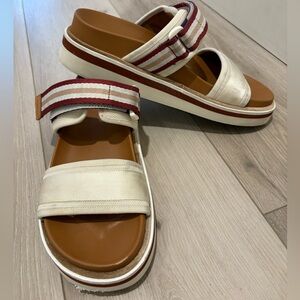 See By Chloe Cream and Red Striped Sandals